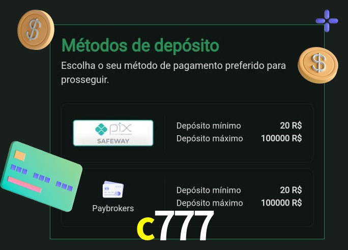 O cassino c777 oferece uma grande variedade de métodos de pagamento